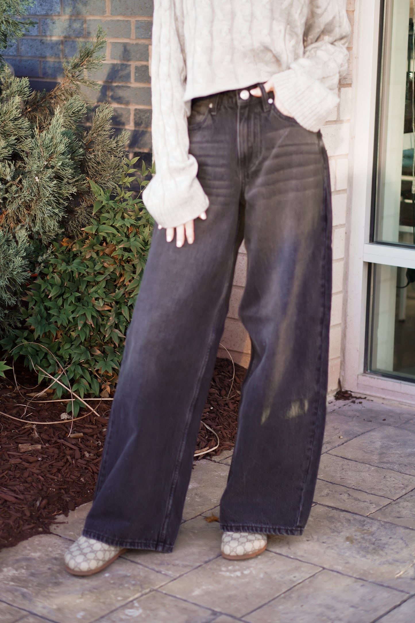 Bayeas Black High Rise Barrel Jeans
