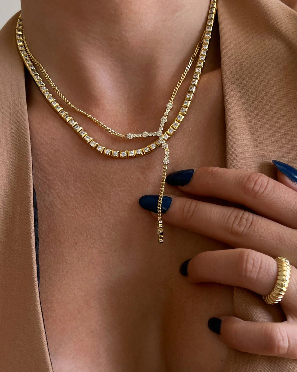Pyramid Stud Tennis Necklace